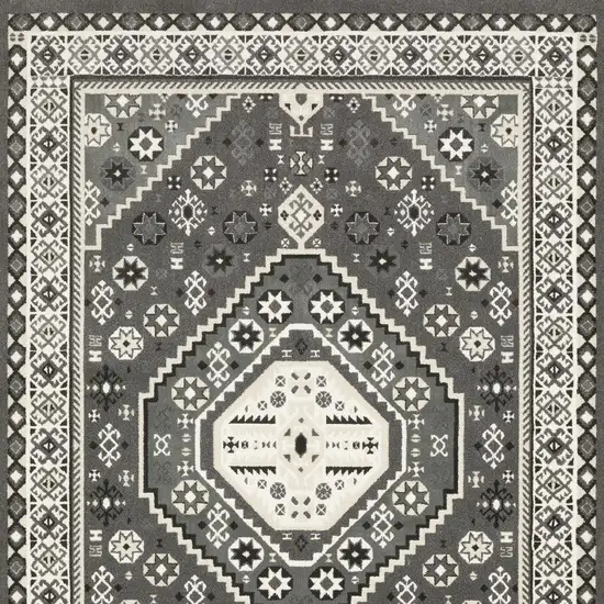 Gray And Ivory Medallion Area Rug Photo 6