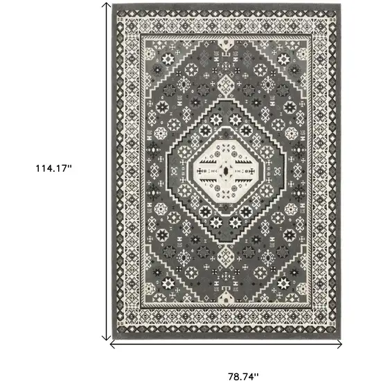 Gray And Ivory Medallion Area Rug Photo 3