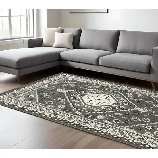 Gray And Ivory Medallion Area Rug Photo 1