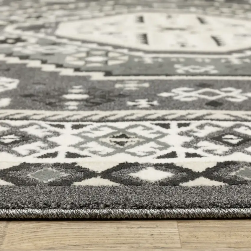 Gray And Ivory Medallion Area Rug Photo 4