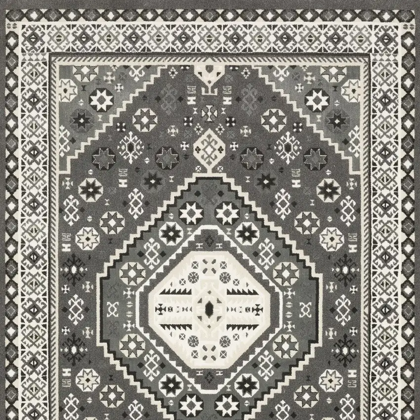 Gray And Ivory Medallion Area Rug Photo 7
