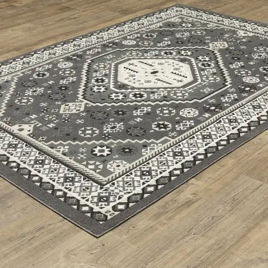 Gray And Ivory Medallion Area Rug Photo 9