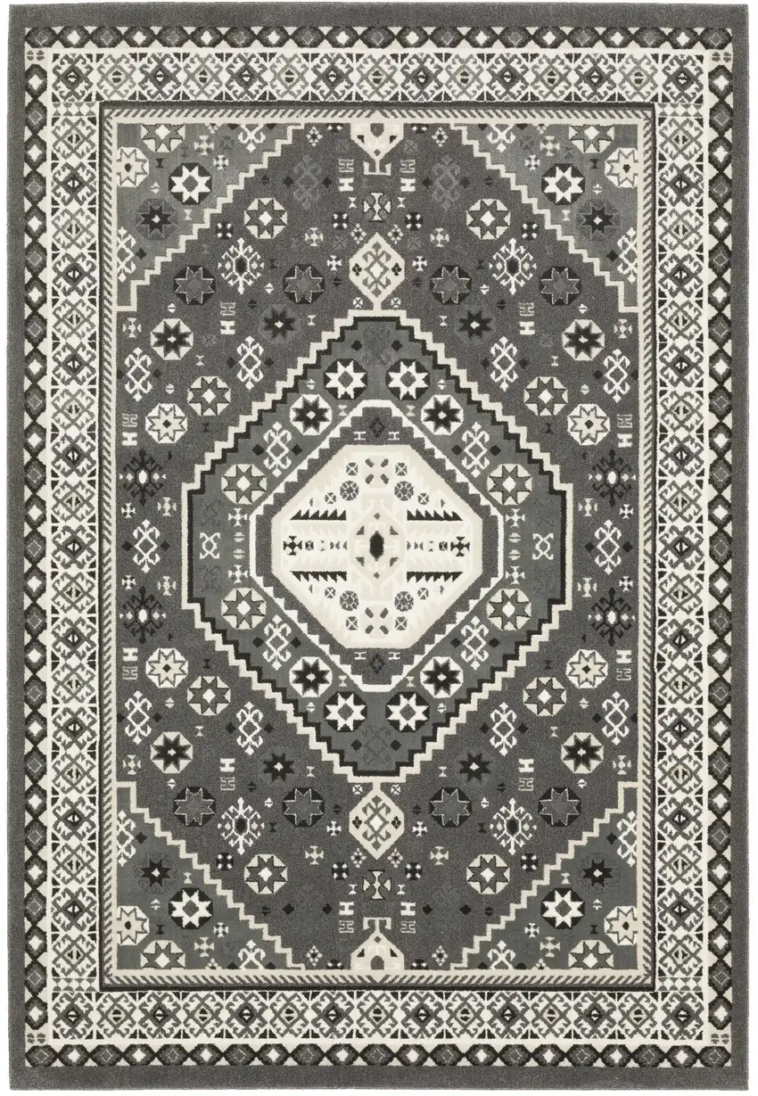 Gray And Ivory Medallion Area Rug Photo 2