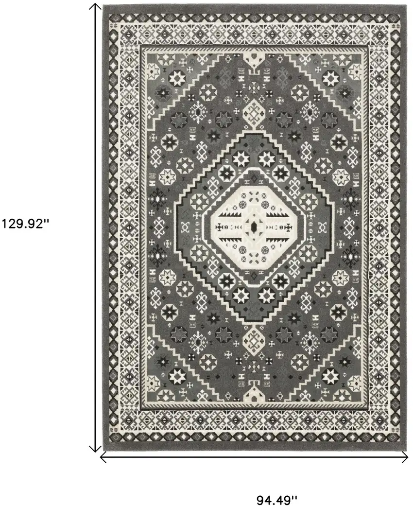 Gray And Ivory Medallion Area Rug Photo 3