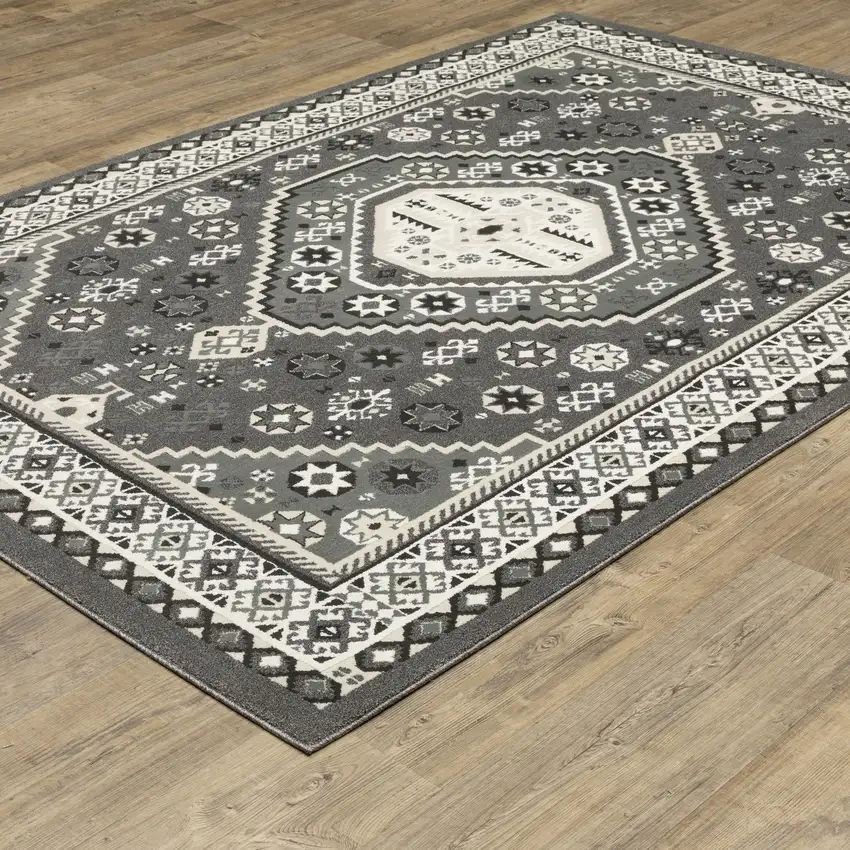 Gray And Ivory Medallion Area Rug Photo 9