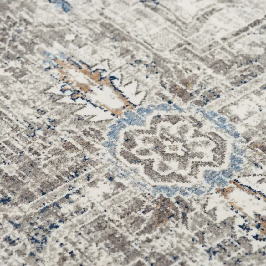 Gray And Ivory Medallion Hand Carved Handmade Area Rug Photo 5