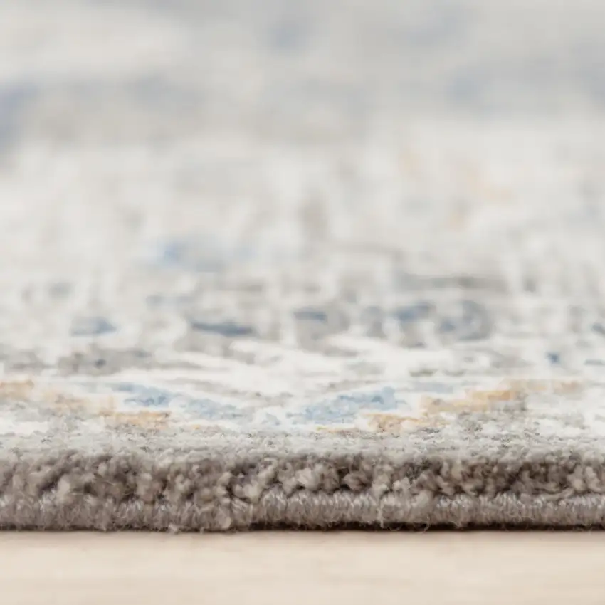 Gray And Ivory Medallion Hand Carved Handmade Area Rug Photo 6