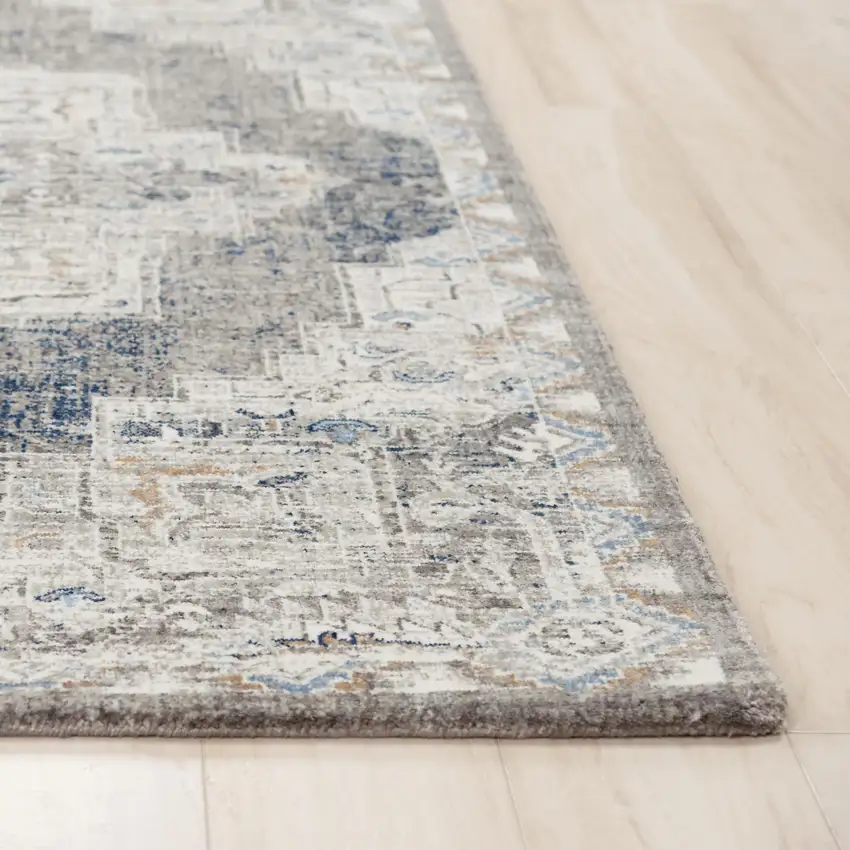 Gray And Ivory Medallion Hand Carved Handmade Area Rug Photo 4