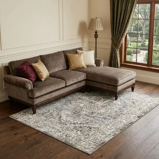 Gray And Ivory Medallion Hand Carved Handmade Area Rug Photo 1