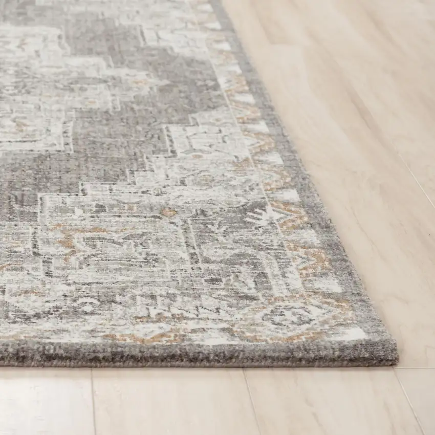 Gray And Ivory Medallion Hand Carved Handmade Area Rug Photo 4