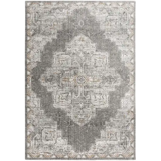 Gray And Ivory Medallion Hand Carved Handmade Area Rug Photo 3