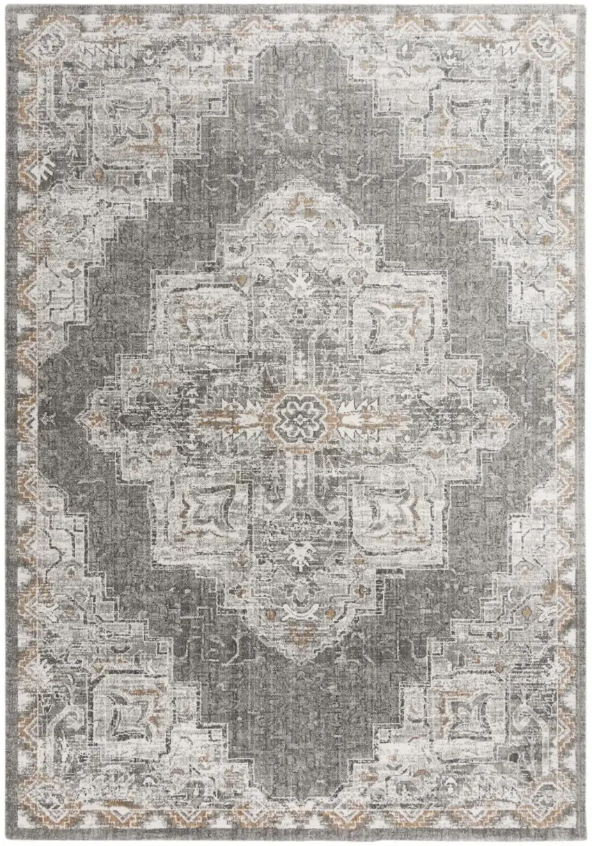 Gray And Ivory Medallion Hand Carved Handmade Area Rug Photo 3
