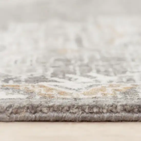 Gray And Ivory Medallion Hand Carved Handmade Area Rug Photo 6