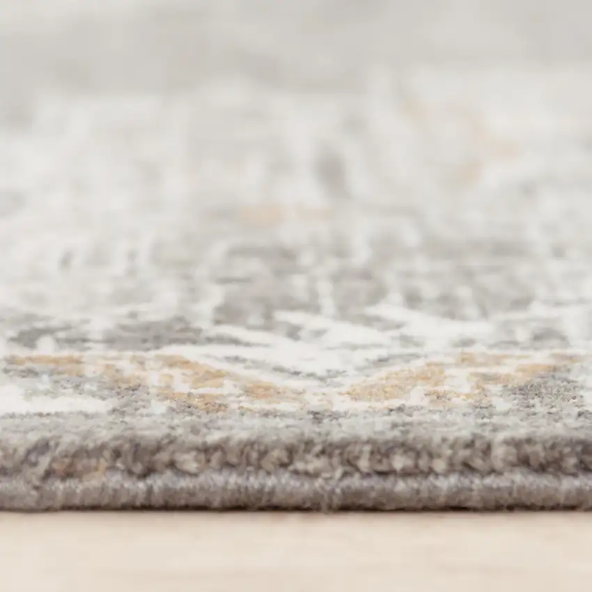 Gray And Ivory Medallion Hand Carved Handmade Area Rug Photo 6