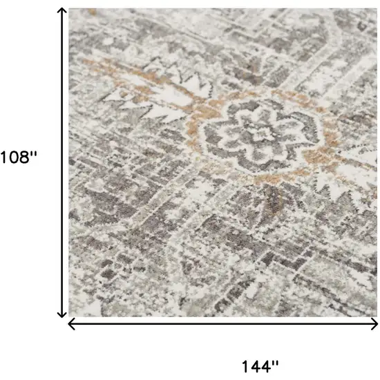 Gray And Ivory Medallion Hand Carved Handmade Area Rug Photo 7