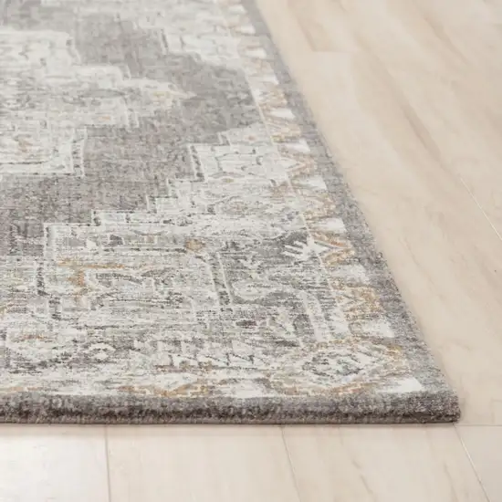 Gray And Ivory Medallion Hand Carved Handmade Area Rug Photo 4