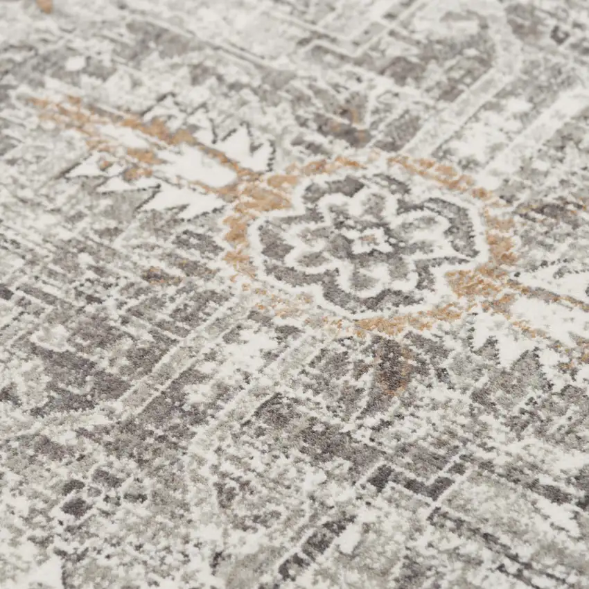 Gray And Ivory Medallion Hand Carved Handmade Area Rug Photo 2