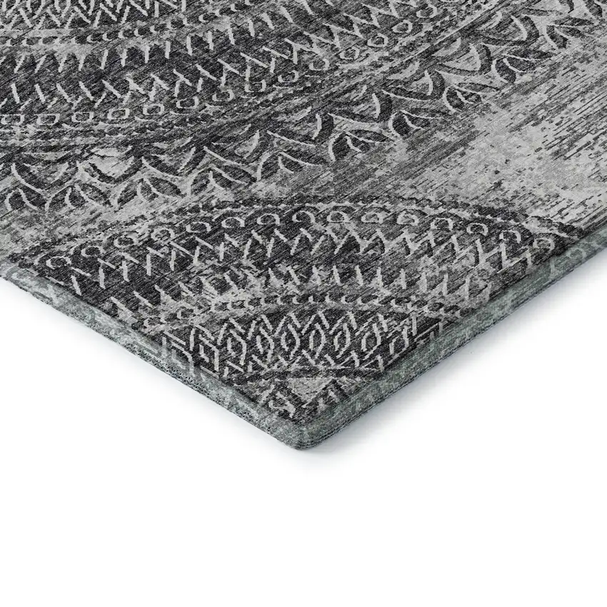 Gray And Ivory Medallion Washable Area Rug With UV Protection Photo 8