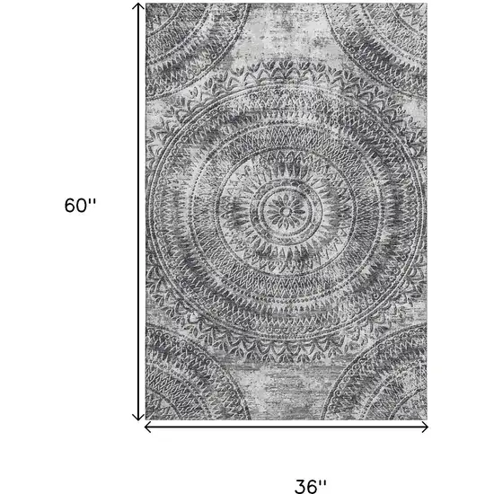 Gray And Ivory Medallion Washable Area Rug With UV Protection Photo 3