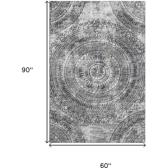 Gray And Ivory Medallion Washable Area Rug With UV Protection Photo 3