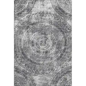 Photo of Gray And Ivory Medallion Washable Area Rug With UV Protection