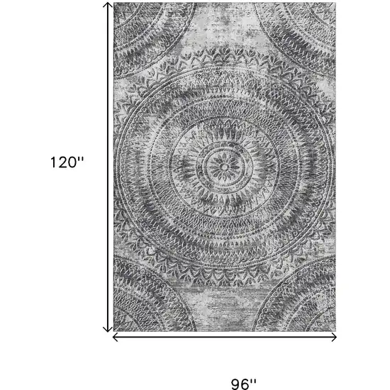 Gray And Ivory Medallion Washable Area Rug With UV Protection Photo 3