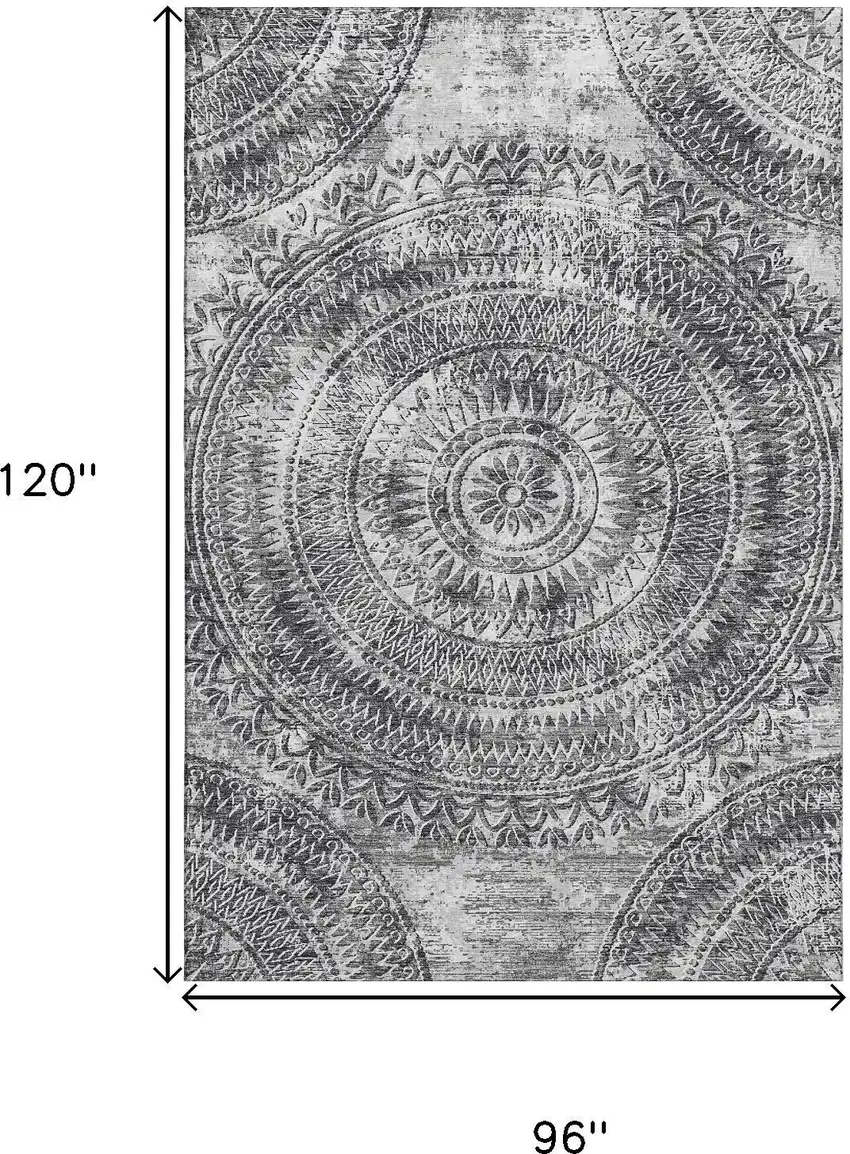 Gray And Ivory Medallion Washable Area Rug With UV Protection Photo 3