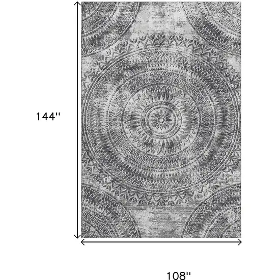 Gray And Ivory Medallion Washable Area Rug With UV Protection Photo 3