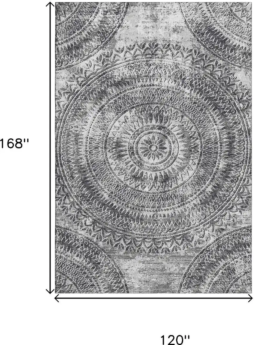 Gray And Ivory Medallion Washable Area Rug With UV Protection Photo 3