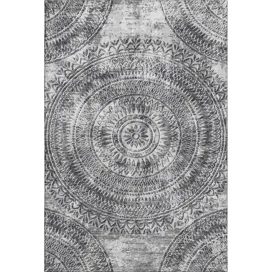 Gray And Ivory Medallion Washable Area Rug With UV Protection Photo 2