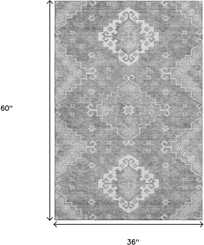 Gray And Ivory Medallion Washable Area Rug With UV Protection Photo 3