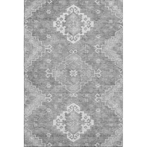 Photo of Gray And Ivory Medallion Washable Area Rug With UV Protection