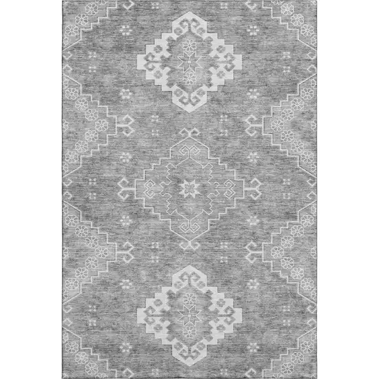 Gray And Ivory Medallion Washable Area Rug With UV Protection Photo 1