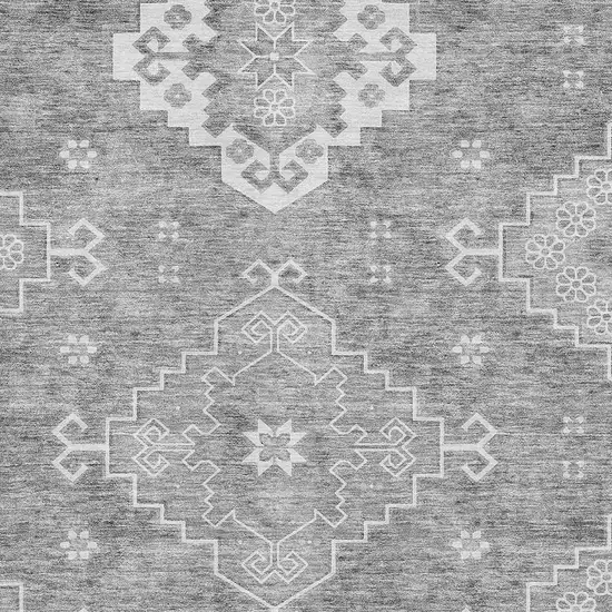 Gray And Ivory Medallion Washable Area Rug With UV Protection Photo 3