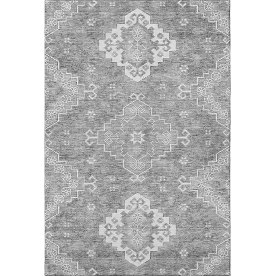 Gray And Ivory Medallion Washable Area Rug With UV Protection Photo 4