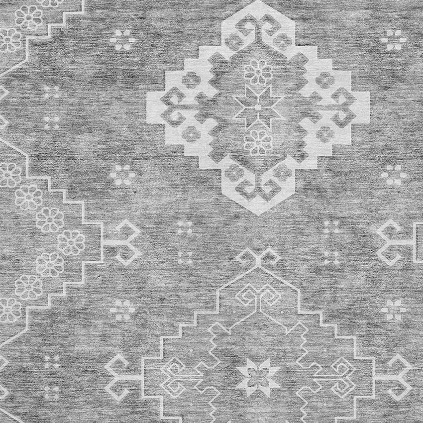 Gray And Ivory Medallion Washable Area Rug With UV Protection Photo 3