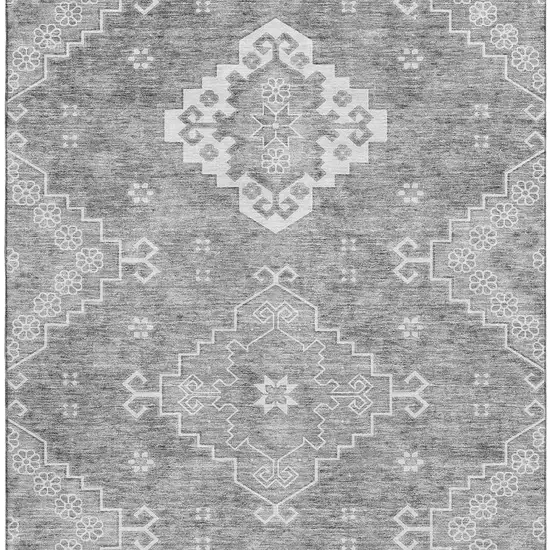 Gray And Ivory Medallion Washable Area Rug With UV Protection Photo 4