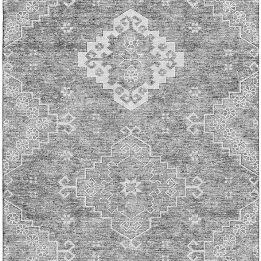Gray And Ivory Medallion Washable Area Rug With UV Protection Photo 4