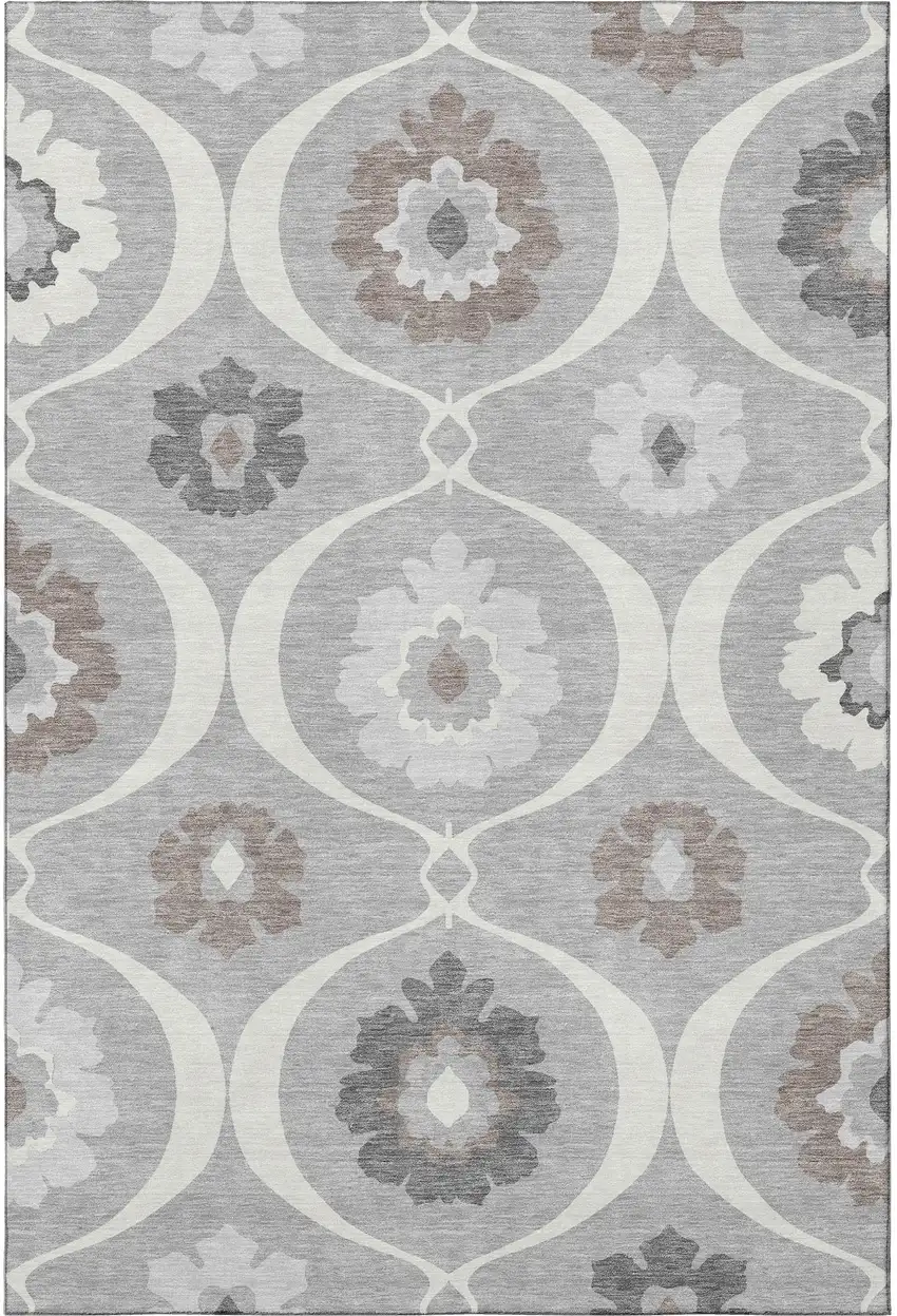 Gray And Ivory Medallion Washable Area Rug With UV Protection Photo 4