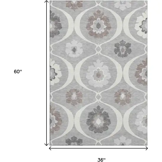Gray And Ivory Medallion Washable Area Rug With UV Protection Photo 3