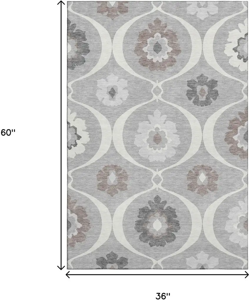 Gray And Ivory Medallion Washable Area Rug With UV Protection Photo 3