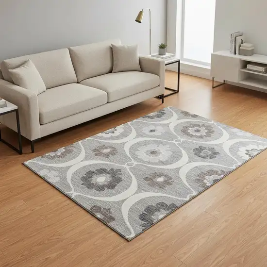 Gray And Ivory Medallion Washable Area Rug With UV Protection Photo 2