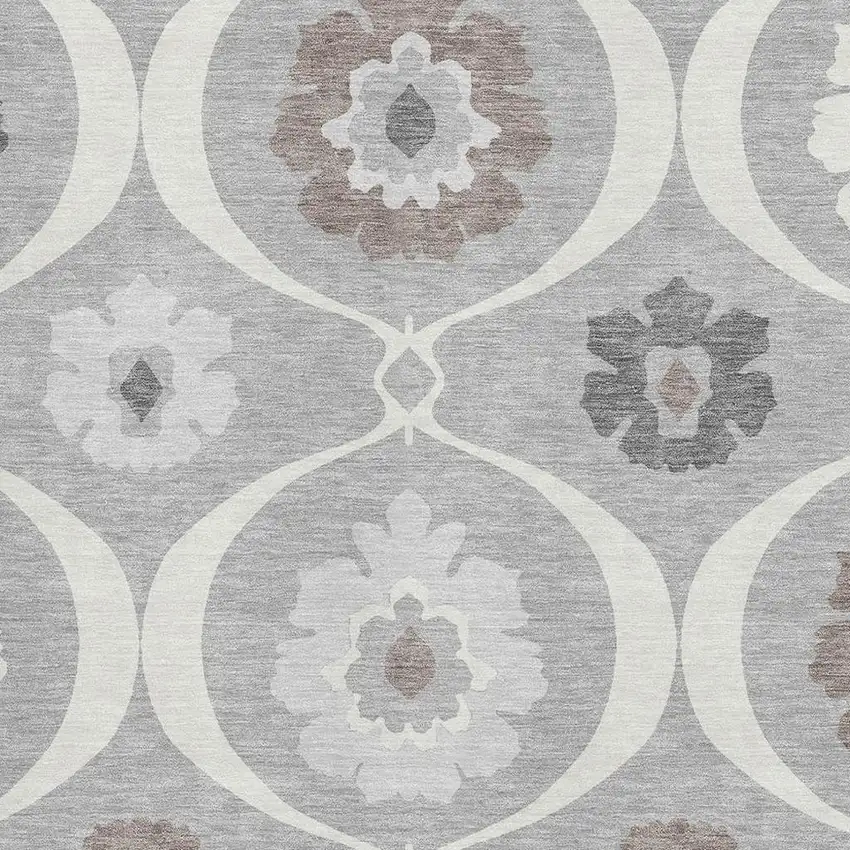 Gray And Ivory Medallion Washable Area Rug With UV Protection Photo 3