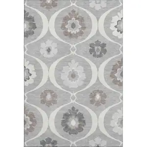 Photo of Gray And Ivory Medallion Washable Area Rug With UV Protection