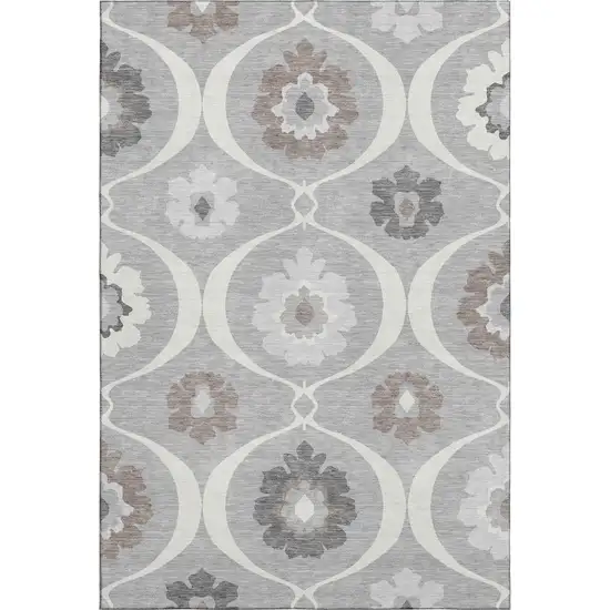 Gray And Ivory Medallion Washable Area Rug With UV Protection Photo 1