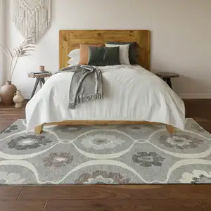 Photo of Gray And Ivory Medallion Washable Area Rug With UV Protection