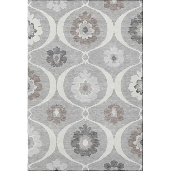 Gray And Ivory Medallion Washable Area Rug With UV Protection Photo 3