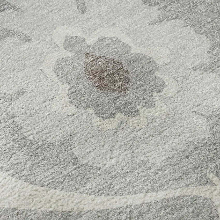 Gray And Ivory Medallion Washable Area Rug With UV Protection Photo 9