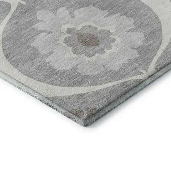 Gray And Ivory Medallion Washable Area Rug With UV Protection Photo 7