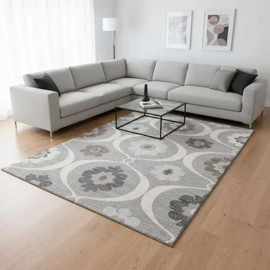 Gray And Ivory Medallion Washable Area Rug With UV Protection Photo 2